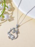 wholesale 925 Sterling Silver Cute Sloth Family Heart Vine Pendant Necklace Platinum Plated-0-2