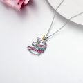 wholesale 925 Sterling Silver Pink Blue Crystal Rainbow Unicorn Pendant Necklaces for Girls Women's Gifts Birthdays Christmas Jewelry Accessories-0-2