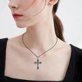 wholesale 925 Sterling Silver Red Garnet Cross Pendant Necklace Religious -0-1