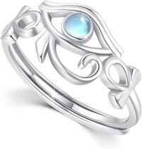 wholesale 925 Sterling Silver Moonstone Eye of Horus Adjustable Ring Egyptian s for Women-Silver;blue