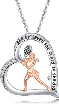 wholesale 925 Sterling Silver Tennis Player Pendant Necklace with Inspirational Quote She Believed She Could So She Did - Sports Lover Gifts for Women-Tennis