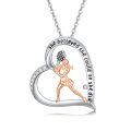 wholesale 925 Sterling Silver Tennis Player Heart Pendant Necklace Cubic Zirconia Rose Gold-0-0