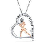 wholesale 925 Sterling Silver Tennis Player Heart Pendant Necklace Cubic Zirconia Rose Gold-Tennis