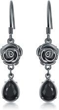 wholesale 925 Sterling Silver Gothic Rose Skull Drop Earrings with Witch's Heart Pendant-0-0