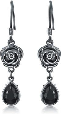 wholesale 925 Sterling Silver Gothic Rose Skull Drop Earrings with Witch's Heart Pendant-Rose