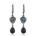 wholesale 925 Sterling Silver Rose Drop Earrings Wholesale With Black Stones-0-0