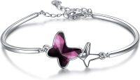 wholesale Sterling Silver Austrian Crystal Infinity Morpho Helena Butterfly Bangle Bracelet-B2 Morpho Helena Butterfly - Purple