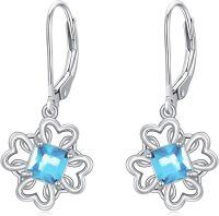 wholesale 925 Sterling Silver Birthstone Dangle Drop Earrings for Women Girls-Aquamarine B
