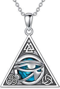 wholesale 925 Sterling Silver Triangle Turquoise Eye Pendant Necklaces Spiritual Protection s for Women and Men with 18+2 inch Chain-Eye of Horus Turquoise