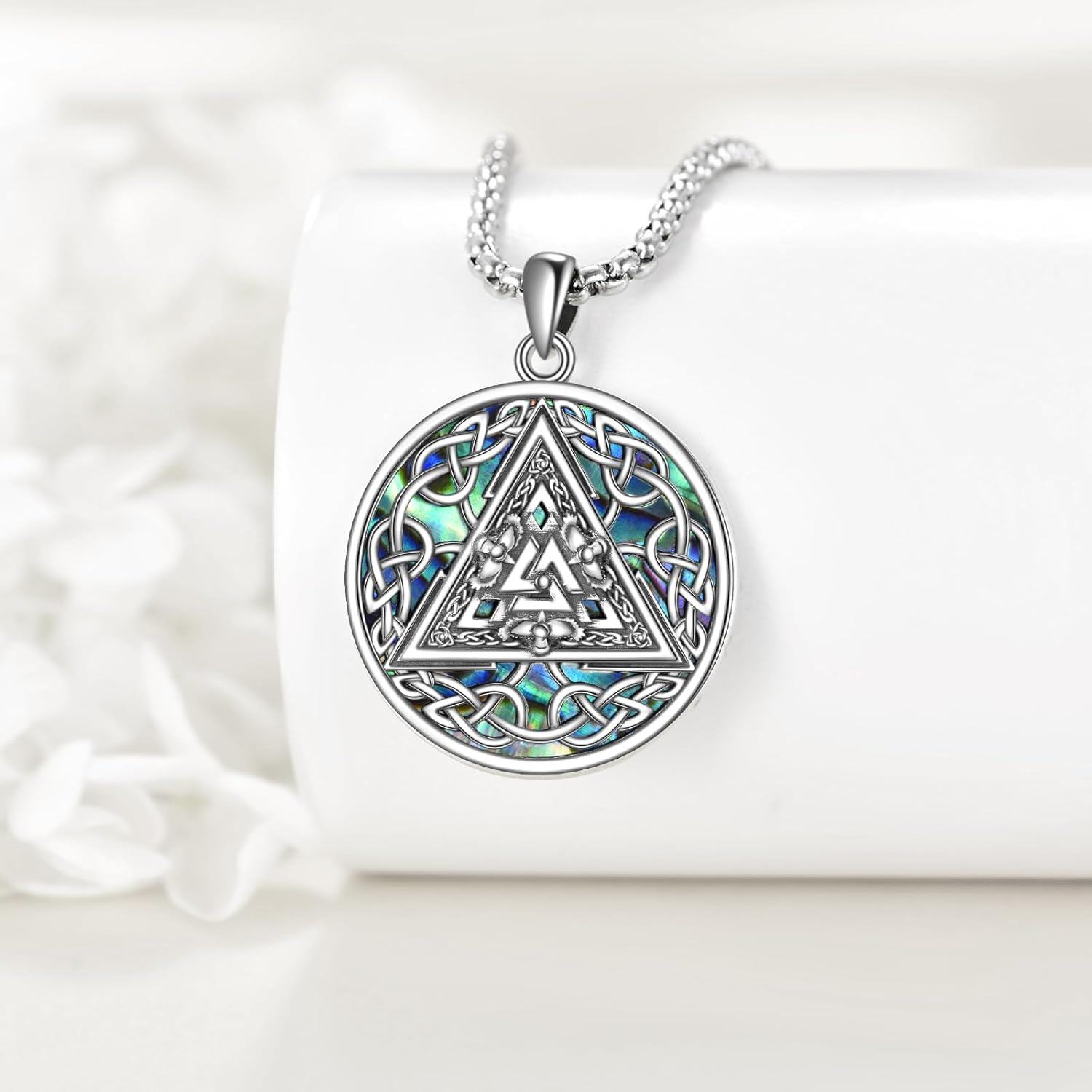 wholesale 925 Sterling Silver Celtic Knot Triangle Pendant Norse Jewelry Necklace with Stainless Steel Chain-0-3