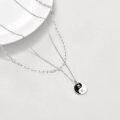 wholesale 925 Sterling Silver Ying Yang Pendant Double Chain Necklace with Black and White Enamel Design-0-3