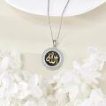wholesale 925 Sterling Silver Round Allah Pendant Necklace with Black and Gold Accents - Islamic Muslim s for Her-0-3