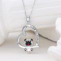 wholesale 925 Sterling Silver Pug Dog Heart Pendant Necklaces with Red Crystal and Cubic Zirconia Gift for Women-0-3