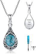 wholesale 925 Sterling Silver & Moss Agate Teardrop Celtic Knot Cremation Urn Necklace for Ashes-0-0