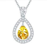 wholesale Sterling Silver Zirconia Birthstone Teardrop Pendant Necklace for Women-November