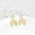 wholesale Gold 925 Sterling Silver Moon & Star Pearl Dangle Earrings for Women-0-3