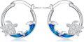 wholesale 925 Sterling Silver Blue Enamel Sea Turtle & Wave Huggie Hoop Earrings for Women Girls -0-0