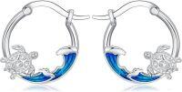 wholesale 925 Sterling Silver Blue Enamel Sea Turtle & Wave Huggie Hoop Earrings for Women Girls -sea turtle earrings