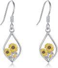 wholesale 925 Sterling Silver Teardrop Sunflower Dangle Earrings with Lever Back Closure-0-0
