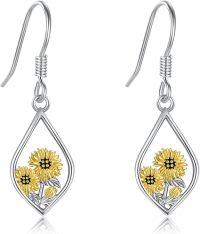 wholesale 925 Sterling Silver Teardrop Sunflower Dangle Earrings with Lever Back Closure-Sunflower2