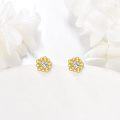 wholesale 14K Gold Floral Stud Earrings with Cubic Zirconia - Elegant Gift for Her-0-1