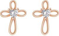 wholesale 925 Sterling Silver Purple Crystal Heart Infinity Cross Stud Earrings for Women Girls Christian  4367-Cross Stud（Rose Gold）