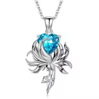 wholesale 925 Sterling Silver Fox Pendant Necklace w Birthstone Women s Jewelry Gift-03-March