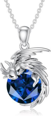 wholesale Sterling Silver Birthstone Wyvern Dragon Pendant Necklace for Women-September(Created Sapphire)