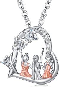 wholesale 925 Sterling Silver Heart-Shaped Girls with Crystals Necklace for Women-Heart-3 Sisters