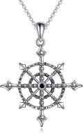 wholesale 925 Sterling Silver Compass Pendant Necklace with Black Stone and Triquetra Symbol - Viking & Wicca Style  for Her/Him-0-0