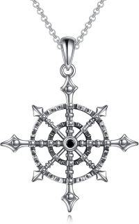 wholesale 925 Sterling Silver Compass Pendant Necklace with Black Stone and Triquetra Symbol - Viking & Wicca Style  for Her/Him-viking rune compass