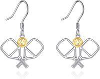 wholesale 925 Sterling Silver Pickleball Dangle Earrings with Gold Ball Charm - Unique Sports Inspired s for Women-Pickleball