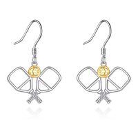 wholesale 925 Sterling Silver Pickleball Earrings Wholesale For Women And Girls Sporty Dangle Jewelry-Pickleball
