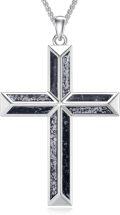 wholesale 925 Sterling Silver Mens Black Stone Inlay Cross Pendant Necklace-0-0