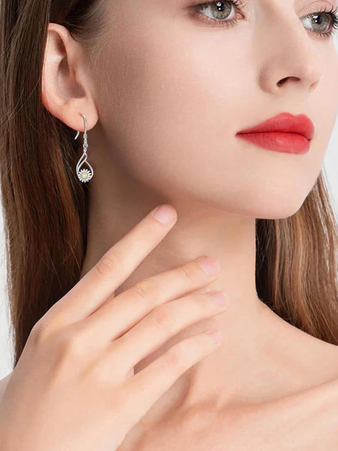 wholesale 925 Sterling Silver AAA Cubic Zirconia Daisy Dangle Drop Earrings for Women, Gift for Her-0-3