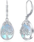 wholesale 925 Sterling Silver Tree of Life Opalite Drop Leverback Earrings-0-0