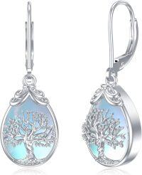 wholesale 925 Sterling Silver Tree of Life Opalite Drop Leverback Earrings-Tree of life