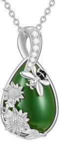 wholesale 925 Sterling Silver Pendant w/Green Jade & CZs - Floral Design Necklaces Gift Ideas for Her-0-0