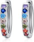 wholesale 925 Sterling Silver Rainbow Crystal Hoop Earrings with 6 Healing Stones for Women-0-0