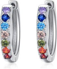 wholesale 925 Sterling Silver Rainbow Crystal Hoop Earrings with 6 Healing Stones for Women-Silver