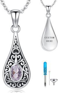 wholesale Sterling Silver Teardrop Urn Necklace for Ashes Men Women-04-06-Teardrop-June-04-06-Teardrop-June-04-06-Teardrop-June+Text-04-06-Teardrop-June+Text