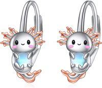 wholesale 925 Sterling Silver Metal Cute Axolotl Moonstone Dangle Earring Gift for Women Girls-Axolotl Earrings-moonstone