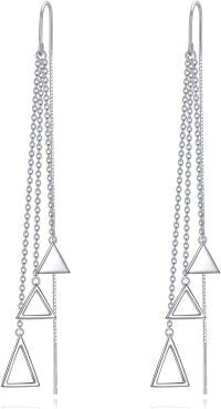 wholesale 925 Sterling Silver Triangle Threader Dangle Drop Earrings with Chain for Women-Triangle