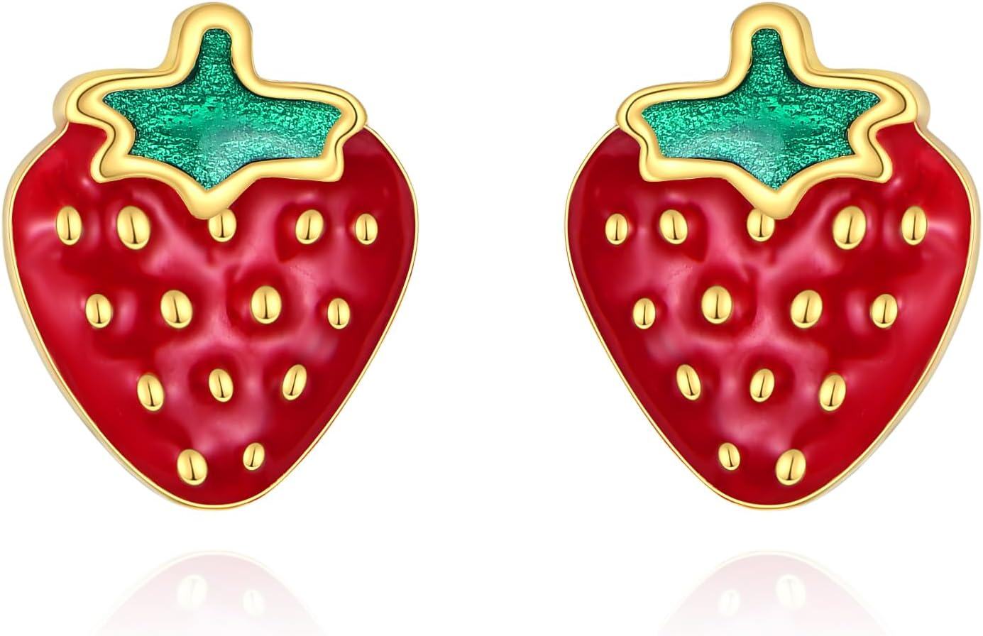 Sterling Silver Stone Strawberry Pineapple Stud Earrings Cute Fruit Jewelry Gift-0-1
