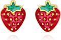 wholesale 925 Sterling Silver Red Enamel Strawberry Stud Earrings - Cute Fruity s for Women-0-0