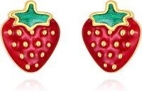 wholesale 925 Sterling Silver Red Enamel Strawberry Stud Earrings - Cute Fruity s for Women-Strawberry