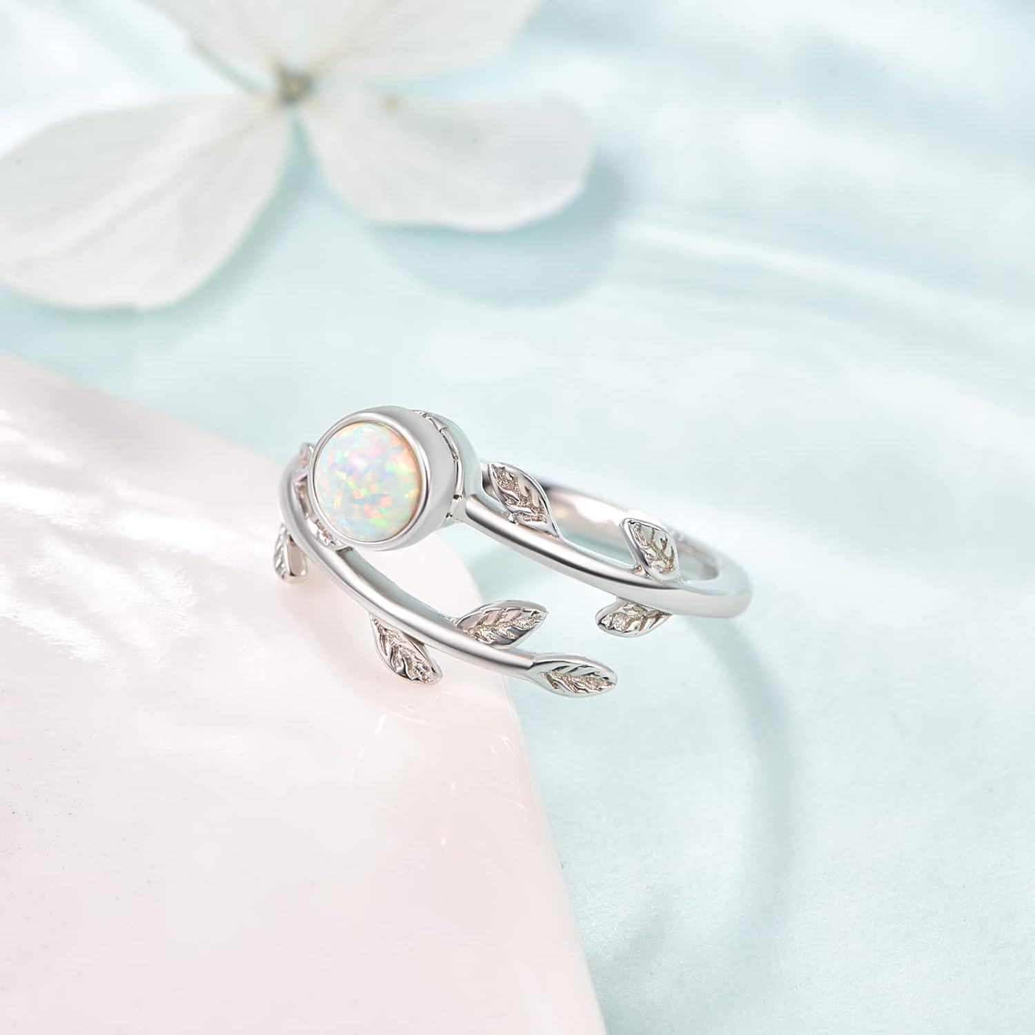 Sterling Silver Opal Moonstone Anxiety Fidget Spin Ring for Women-0-2