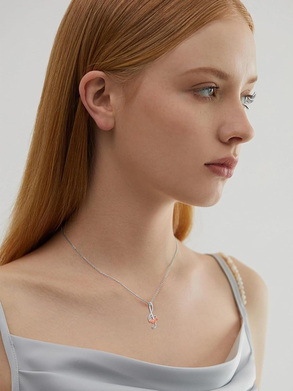 925 Sterling Silver Musical Notes & Roses Pendant Necklaces for Women - Theatre Gifts in Box-0-2