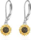 wholesale 925 Sterling Silver Black Evil Eye Sunflower Drop Earrings with Leverbacks-0-0