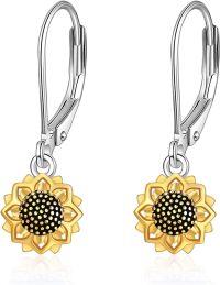 wholesale 925 Sterling Silver Black Evil Eye Sunflower Drop Earrings with Leverbacks-Sunflower Leverback Earrings